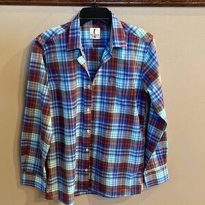 GOLF CLUB SPORT men’s blue pink plaid button down shirt w contrast checker Med
